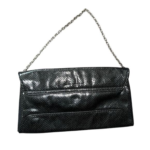 Vintage Ann Taylor Black Faux Leather Clutch purse Chain strap Envelope Fold - Picture 2 of 4